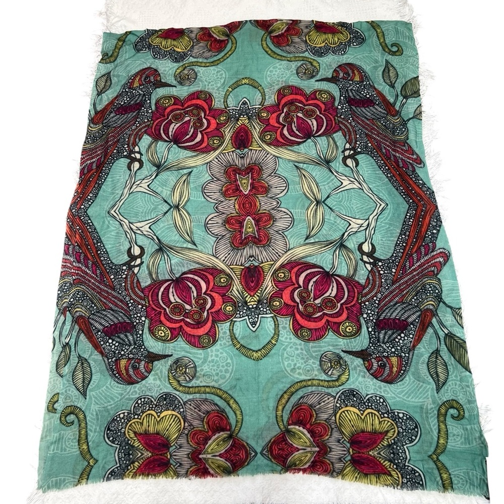 Bindya New York Wild Rose Colorful Bird Floral Geometric Patterned Scarf